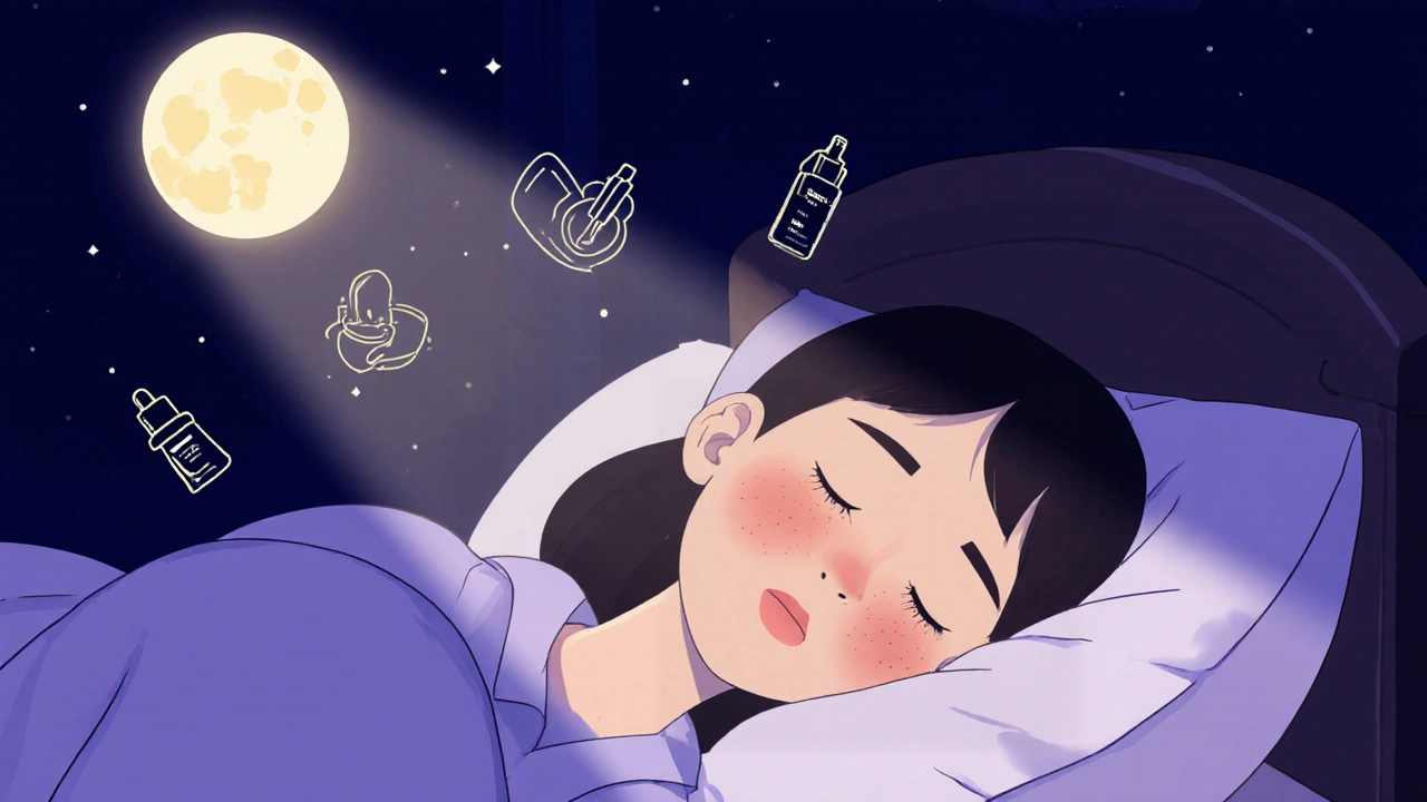 Girl sleeping with a softened facial glow indicating reduced acne.