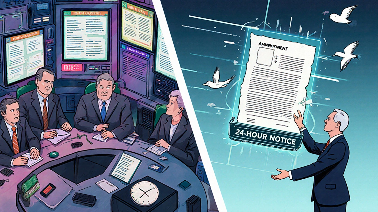 Contrasting scenes of strict House amendment review versus easy Senate substitution with floating bill transformations.