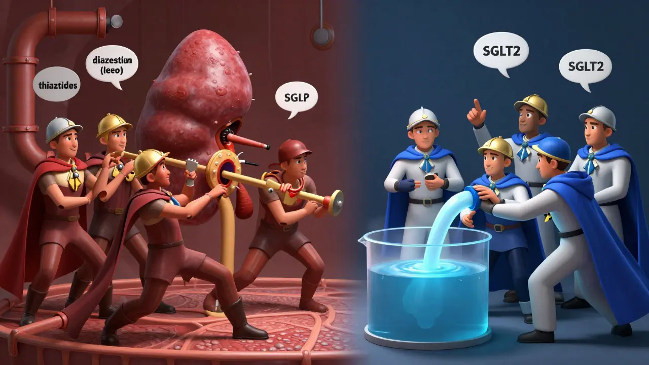 Spironolactone and SGLT2 inhibitors defending potassium in a kidney battle against diuretics.