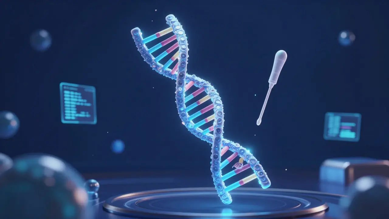 Futuristic holographic DNA and genetic swab for medical testing