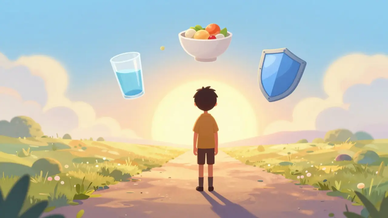 Person standing in a sunlit landscape symbolizing health and clinical remission.