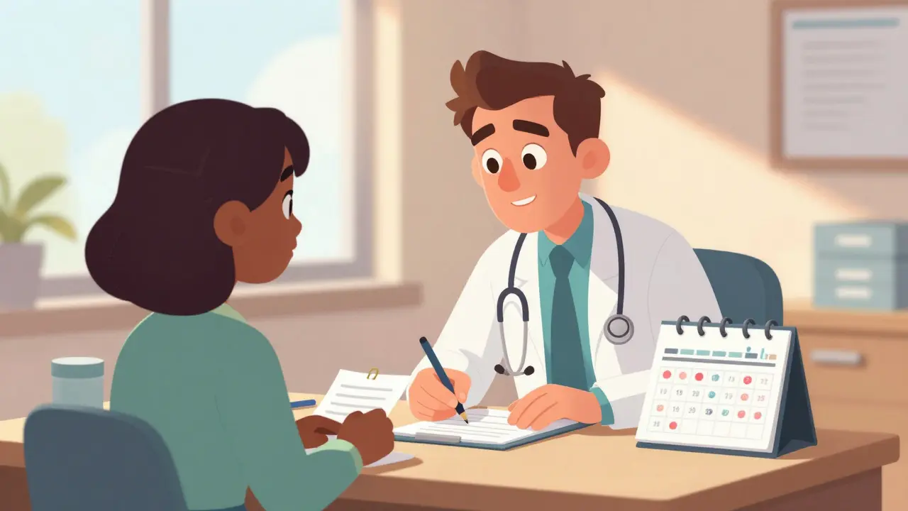 Doctor discussing symptom tracking with female patient