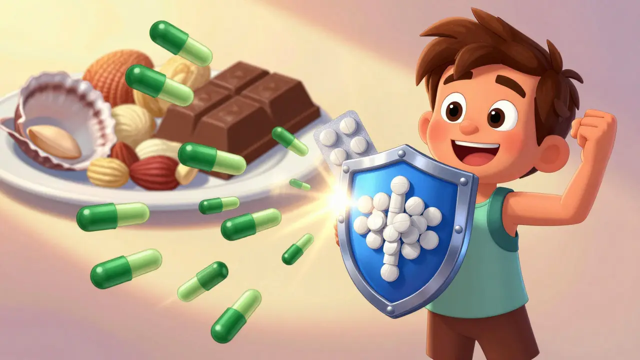 Character using medicine shield to block copper-rich foods
