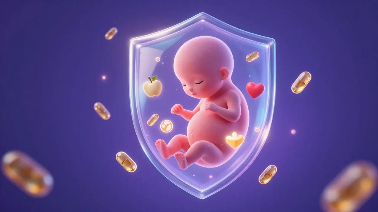 Glowing shield protecting a developing embryo