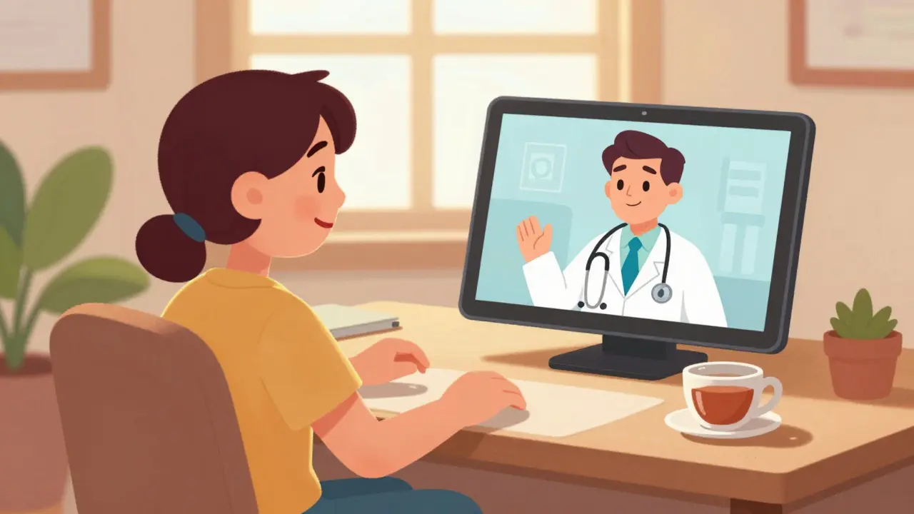 Happy patient consulting a doctor via video call on a tablet