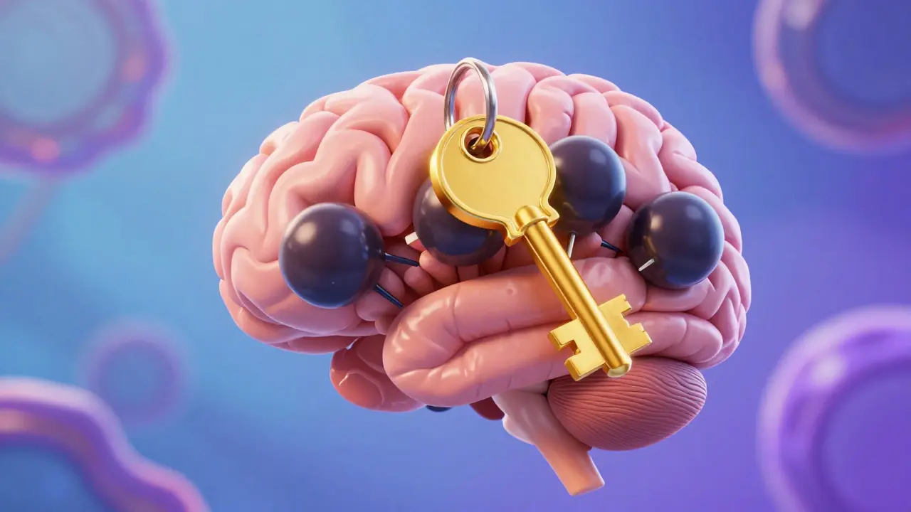 Illustration showing naloxone blocking opioid receptors in brain