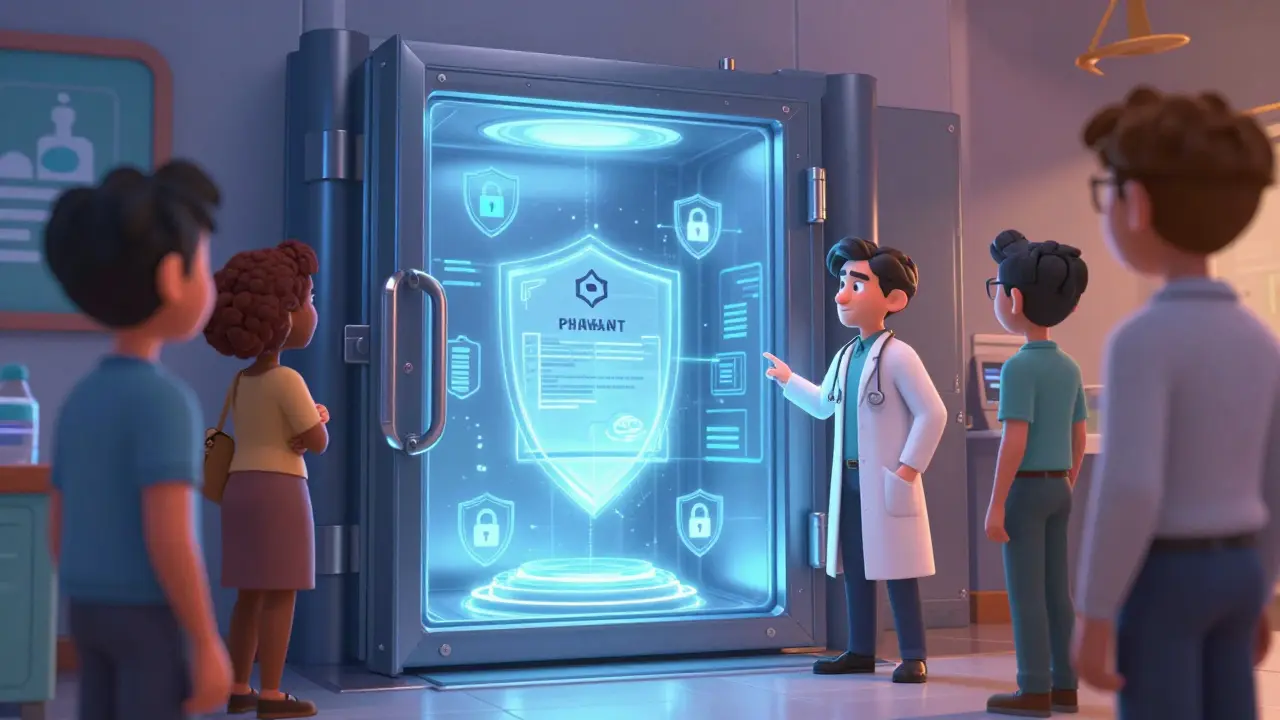 Secure digital vault protecting pharmacy licenses for patient and employer safety