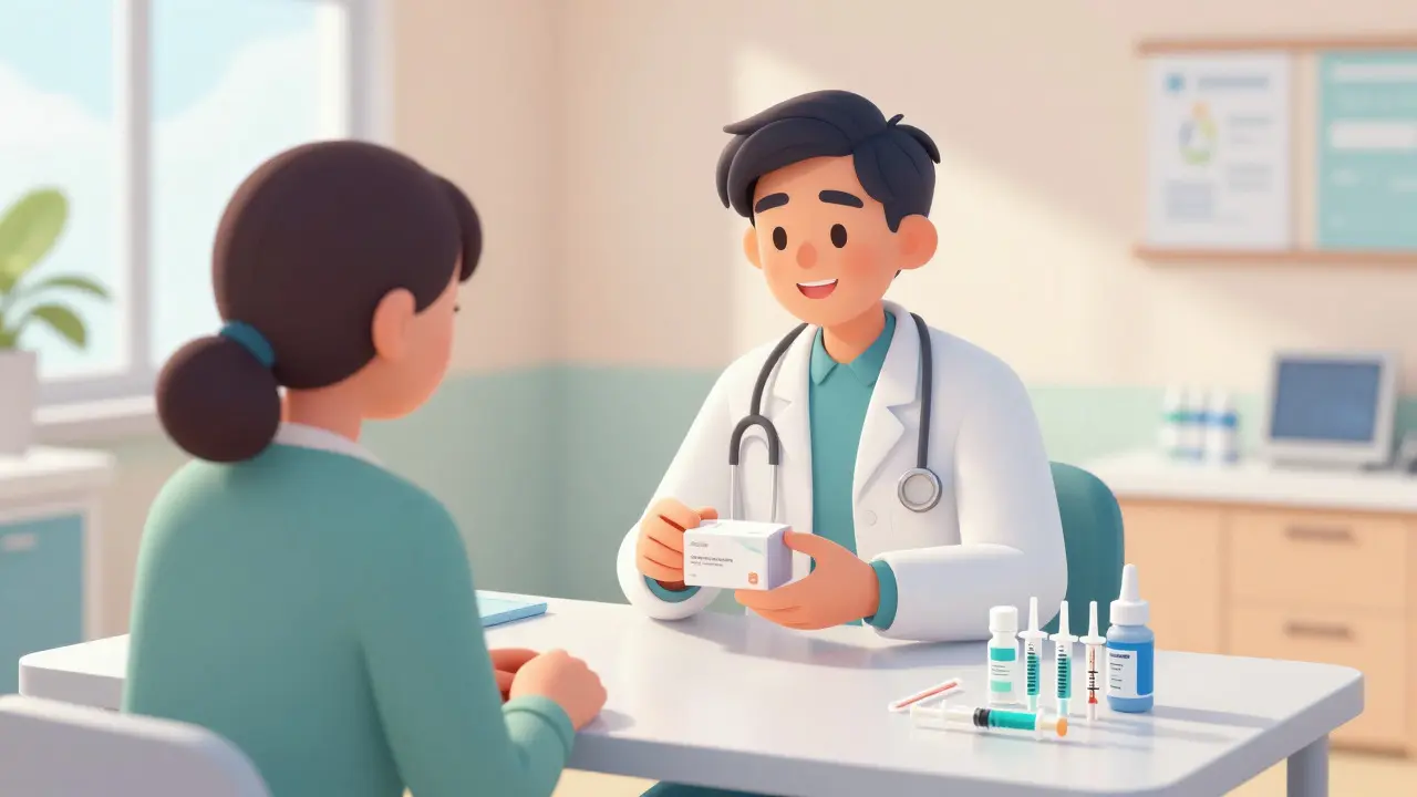 Doctor handing medication to patient in a welcoming clinic setting
