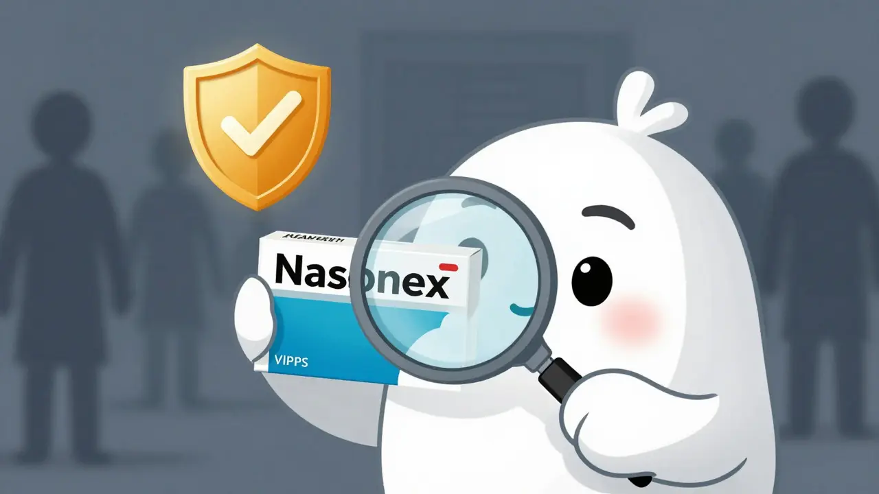 Illustration of checking medication authenticity with a shield